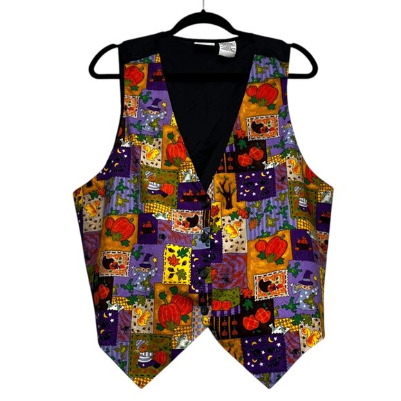 VTG 90s Basic Editions Halloween Patchwork Granny Teacher Vest 1X Thin Material - Picture 1 of 5